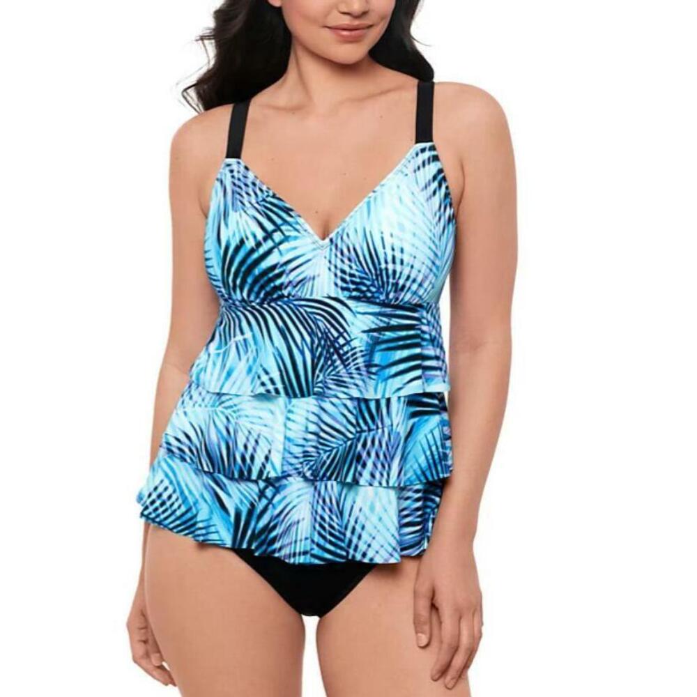 Swim Solutions Women's Multicolor Leaf Tiered One-Piece Swim 18 NWT